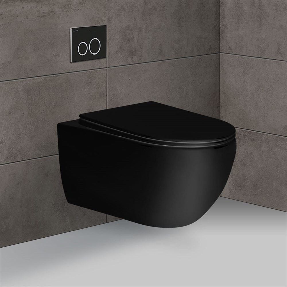 Унитаз подвесной Vincea Evo VT1-34MB безободковый, матовый черный, ультратонкое soft-close сиденье Унитаз подвесной Vincea Evo VT1-34MB безободковый, матовый черный, ультратонкое soft-close сиденье