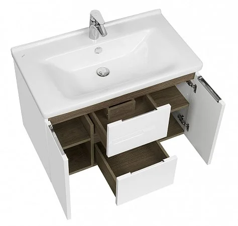 Тумба под раковину Aquaton Рене 80 белый, грецкий орех 1A258601NRC80 Тумба под раковину Aquaton Рене 80 белый, грецкий орех 1A258601NRC80