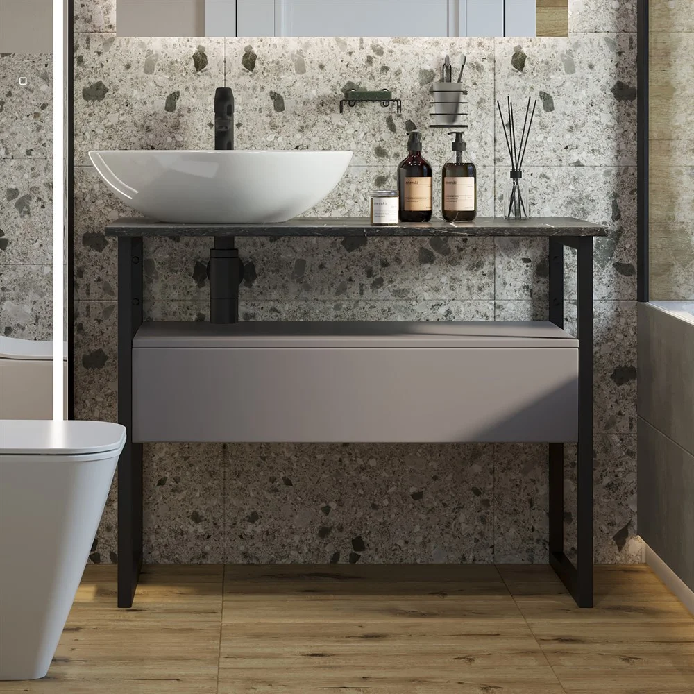 Тумба с раковиной DIWO Элиста 100 антрацит с раковиной Moduo 55 Leaf 573231 Тумба с раковиной DIWO Элиста 100 антрацит с раковиной Moduo 55 Leaf 573231