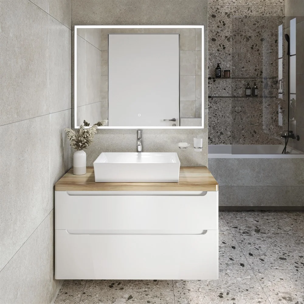 Комплект мебели STWORKI Берген 100 белая со светлой столешницей, с раковиной Bocchi Vessel 1172-061- 566046 Комплект мебели STWORKI Берген 100 белая со светлой столешницей, с раковиной Bocchi Vessel 1172-061- 566046