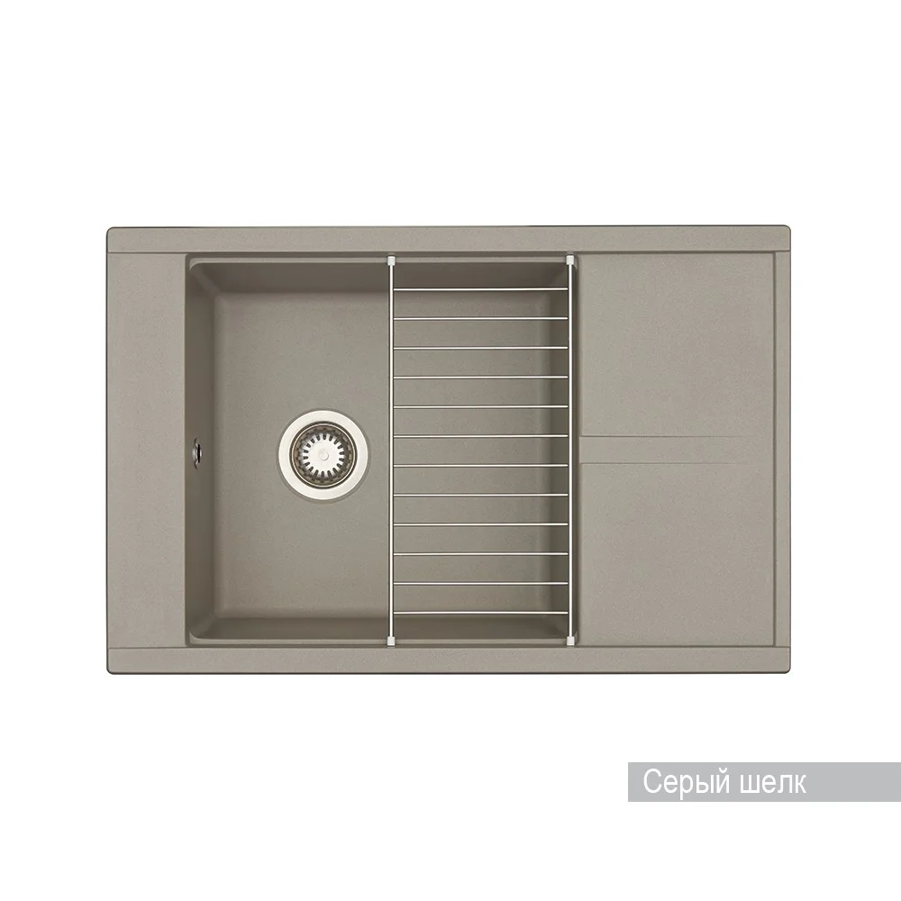 Кухонная мойка Aquaton Делия 78 1A715132DE250 из литого мрамора, прямоугольная, с крылом серый шелк Кухонная мойка Aquaton Делия 78 1A715132DE250 из литого мрамора, прямоугольная, с крылом серый шелк