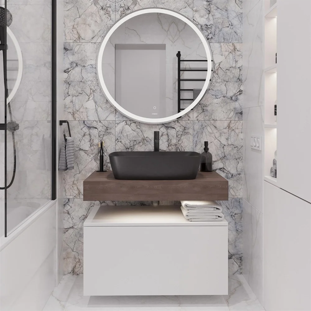 Комплект мебели STWORKI Ольборг 80 столешница дуб карпентер, без отверстий, с тумбой 80, с раковиной 542627 Комплект мебели STWORKI Ольборг 80 столешница дуб карпентер, без отверстий, с тумбой 80, с раковиной 542627