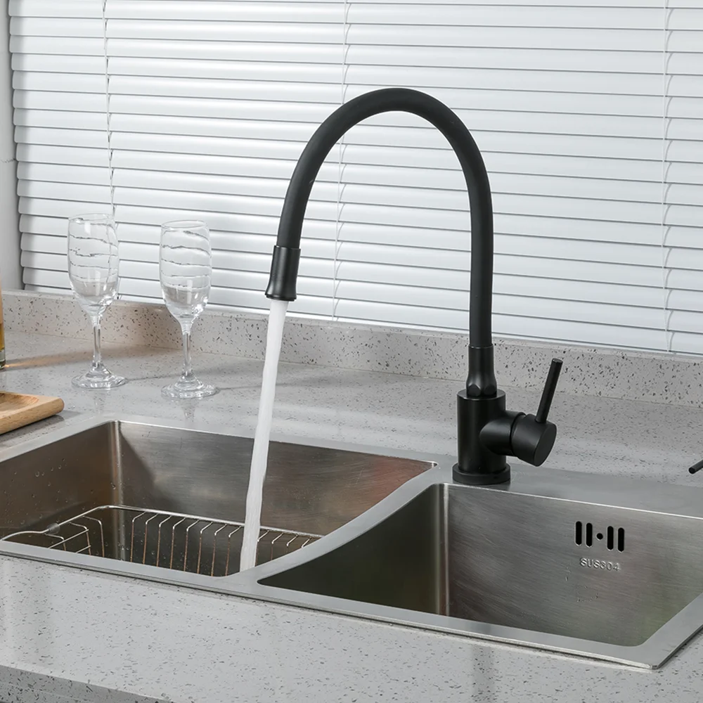 Смеситель для кухни FRAP F40994-6 с гибким изливом, черный — Изображение 4