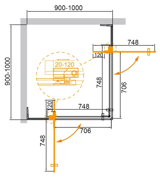 Душевой уголок CEZARES SLIDER-A-2-90/100-C-NERO 90-100x90-100см стекло прозрачное, профиль черный — Изображение 2