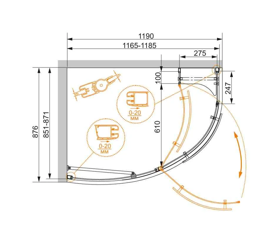 Душевой уголок CEZARES ELENA-W-RH-1-120/90-C-Cr-L 120x90см стекло прозрачное, профиль хром — Изображение 3