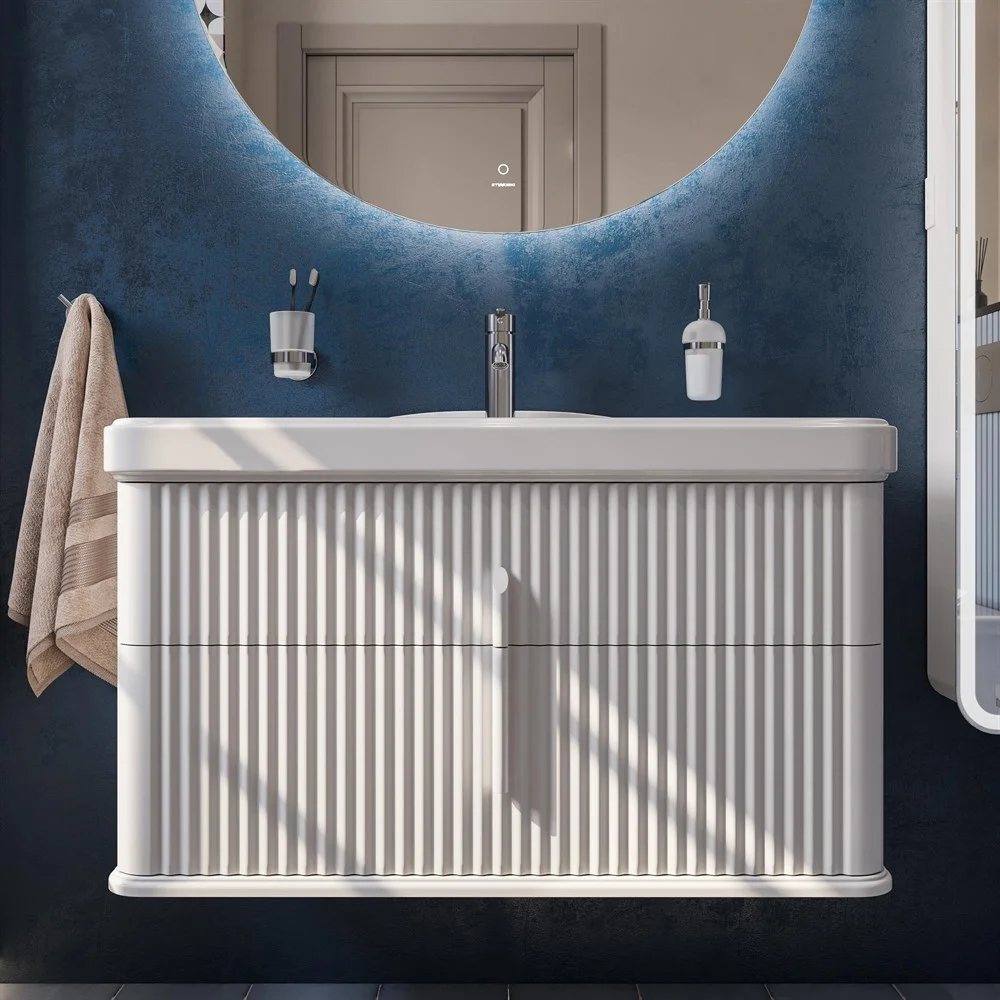 Тумба с раковиной STWORKI Молде 95 белая, с сифоном 579358 Тумба с раковиной STWORKI Молде 95 белая, с сифоном 579358