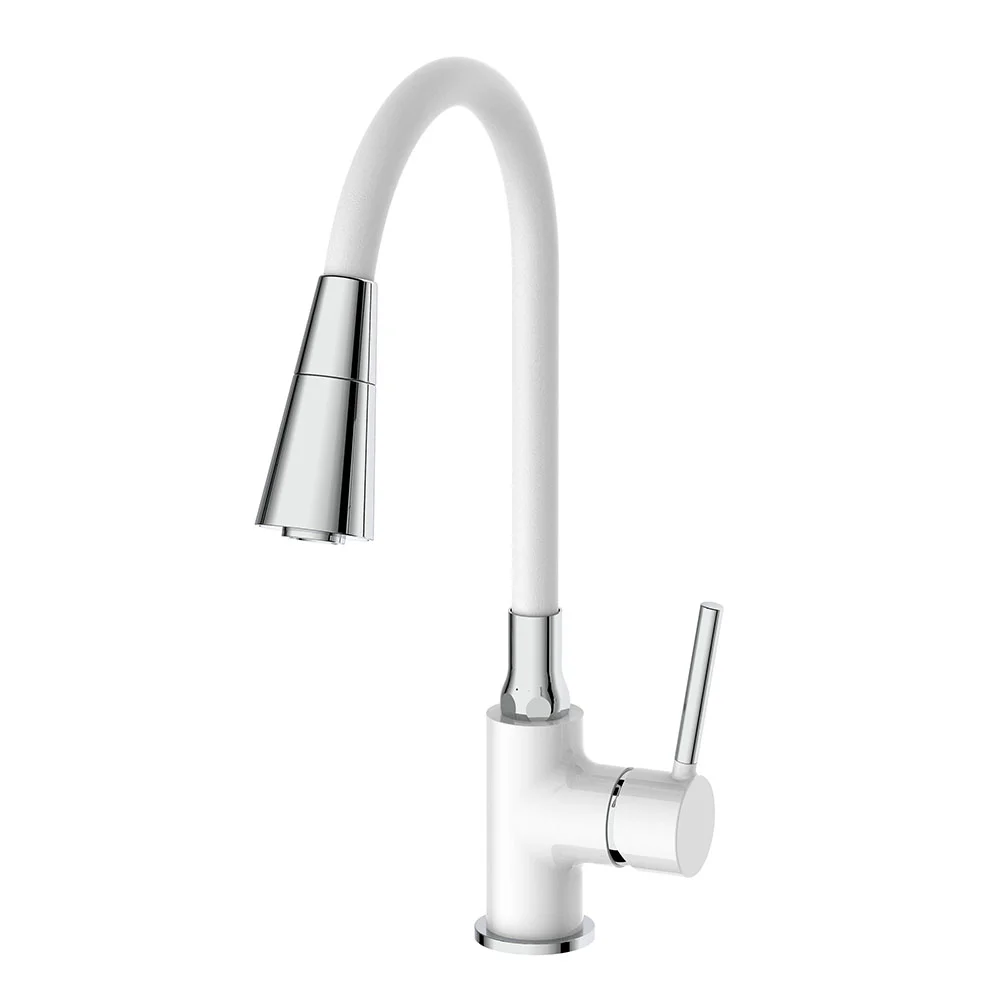 Смеситель для кухни FRAP F4044-8 с гибким изливом, белый — Изображение 1