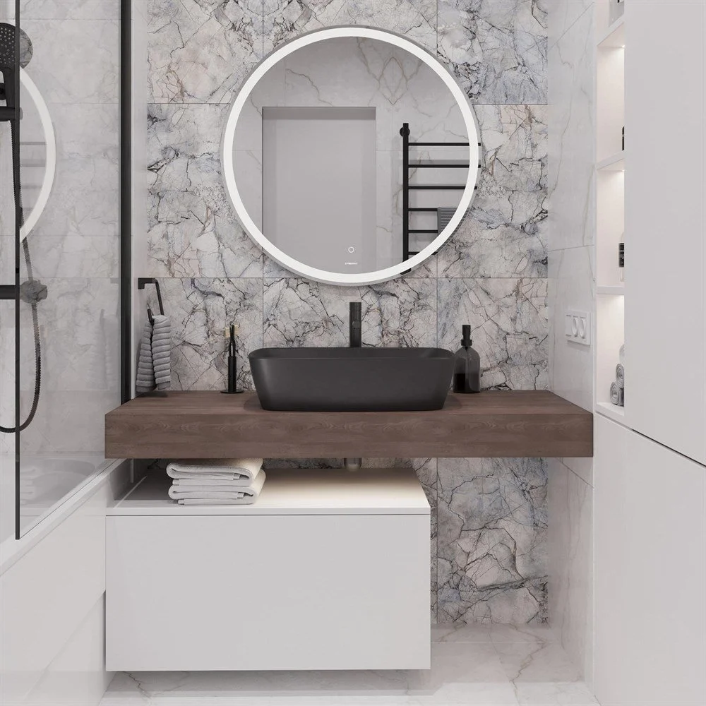 Комплект мебели STWORKI Ольборг 120 столешница дуб карпентер, без отверстий, с тумбой 80, с раковино 542637 Комплект мебели STWORKI Ольборг 120 столешница дуб карпентер, без отверстий, с тумбой 80, с раковино 542637