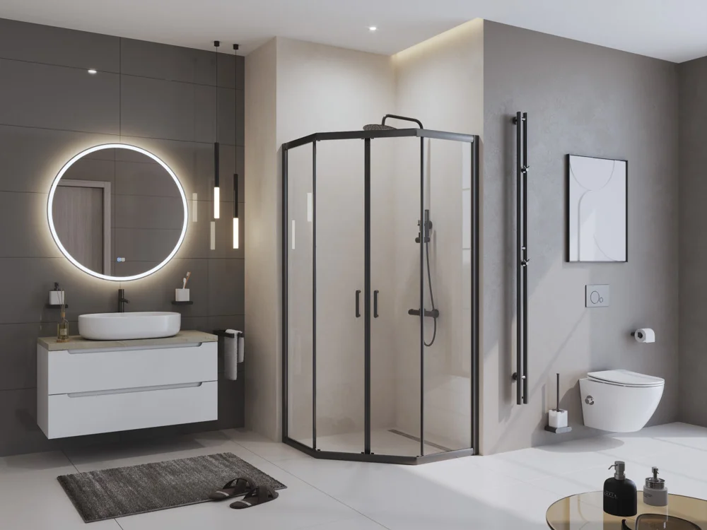 Душевой уголок BelBagno UNO-195-P-2-90-C-NERO 900x900 мм — Изображение 2