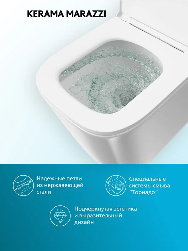 Унитаз подвесной Kerama Marazzi Cubo Tornado CU.T.wc.02 с системой смыва торнадо с крепежом и сиденьем, белый глянцевый — Изображение 7