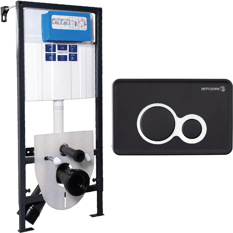 Инсталляция для унитаза BETTOSERB SAVA FIX SLIM SET40006461 с клавишей смыва DUO черный матовый/хром Инсталляция для унитаза BETTOSERB SAVA FIX SLIM SET40006461 с клавишей смыва DUO черный матовый/хром