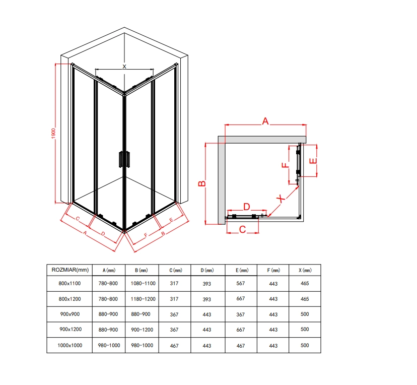 Душевой уголок Cerama Lux CL902QG-9012 GREY профиль серый, стекло прозрачное 900x1200 мм — Изображение 3