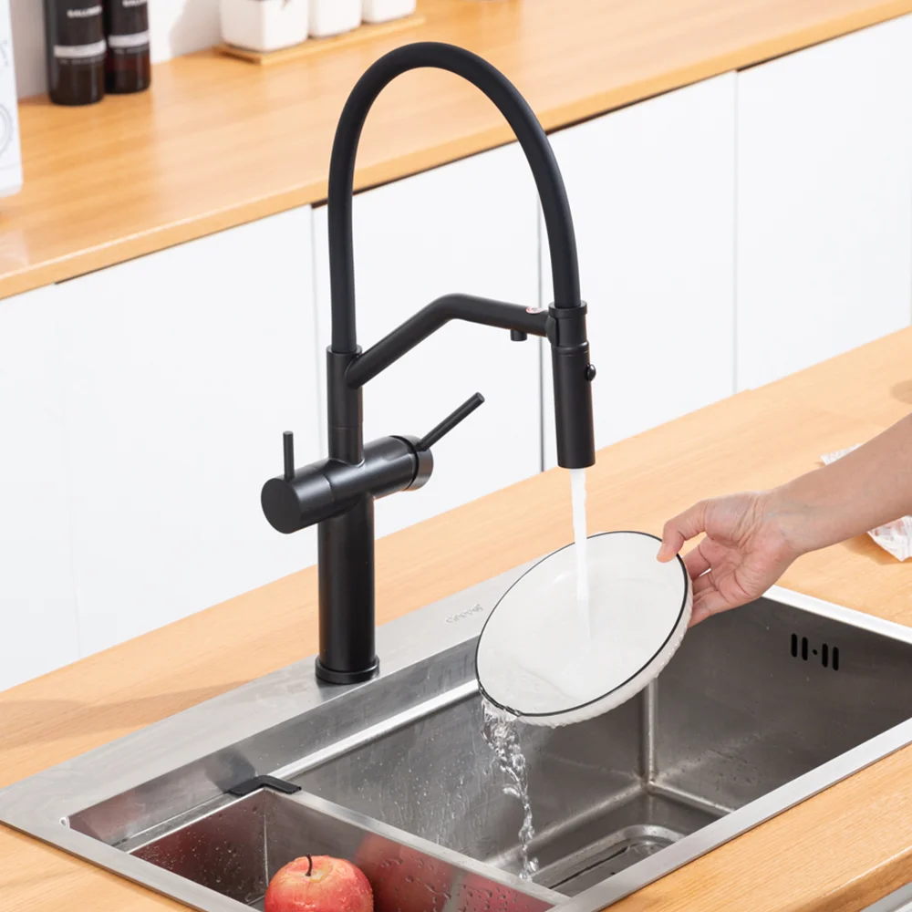 Смеситель для кухни GAPPO G4399-86 с гибким изливом и подключением фильтра, черный — Изображение 6