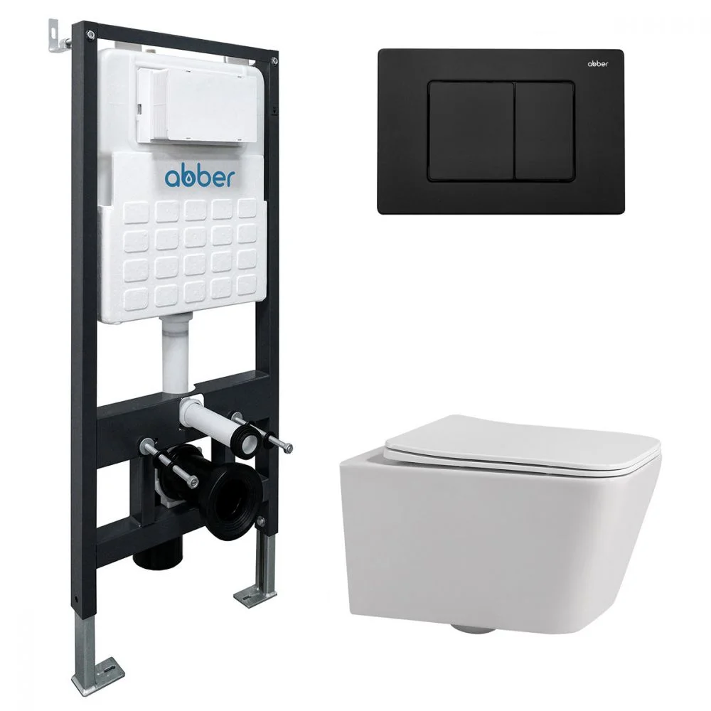 Комплект унитаза ABBER Rechteck AC1201 белый с инсталляцией AC0105 и кнопкой AC0120MB черный матовый AC1201-AC0105-AC0120MB Комплект унитаза ABBER Rechteck AC1201 белый с инсталляцией AC0105 и кнопкой AC0120MB черный матовый AC1201-AC0105-AC0120MB