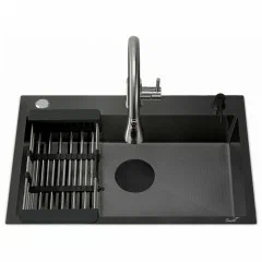 Кухонная мойка Ceruttispa GLORIA 7050B CT12248 nano black графит из нержавеющей стали 700х500х220 Кухонная мойка Ceruttispa GLORIA 7050B CT12248 nano black графит из нержавеющей стали 700х500х220