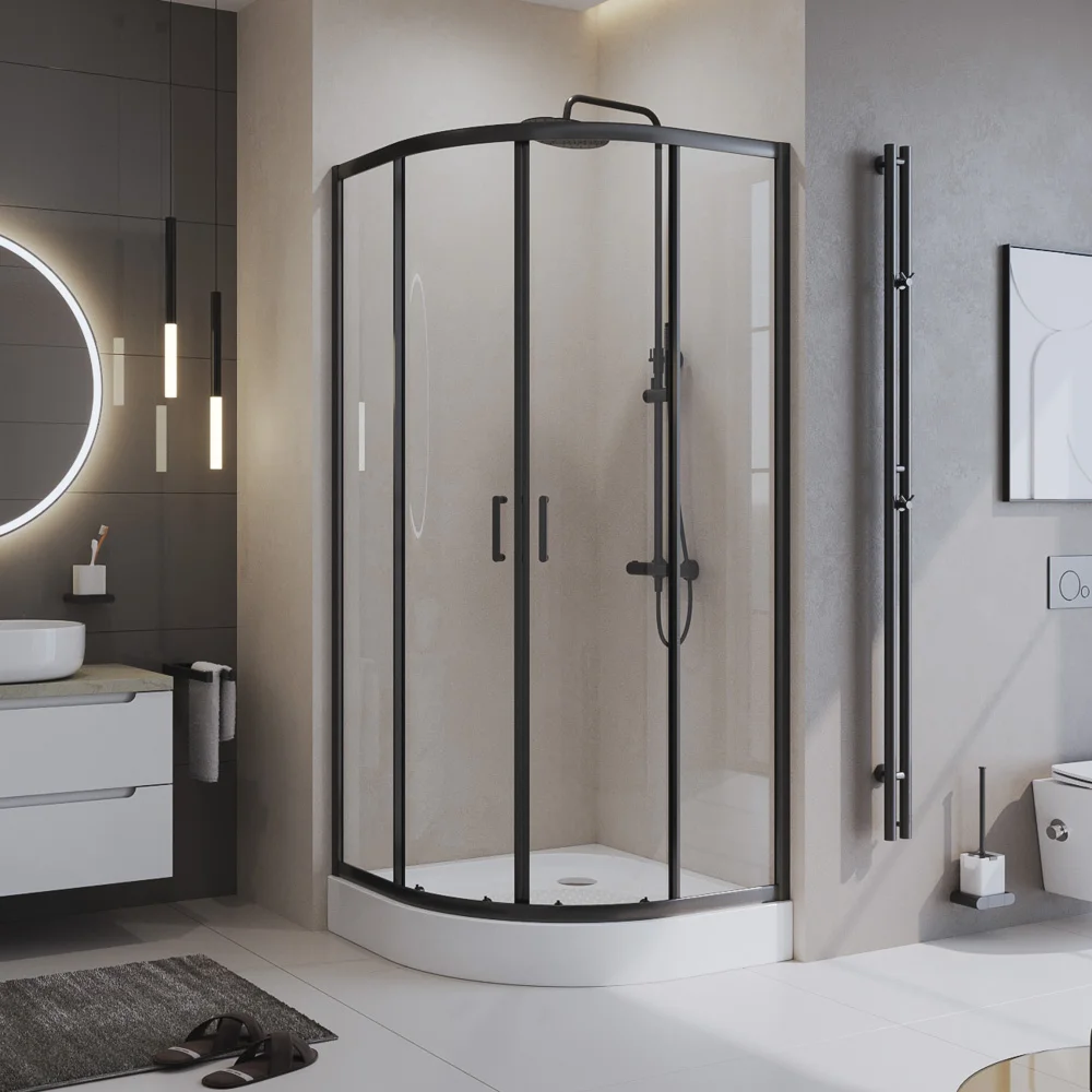 Душевой уголок BelBagno UNO-195-R-2-90-C-NERO 900x900 мм — Изображение 1