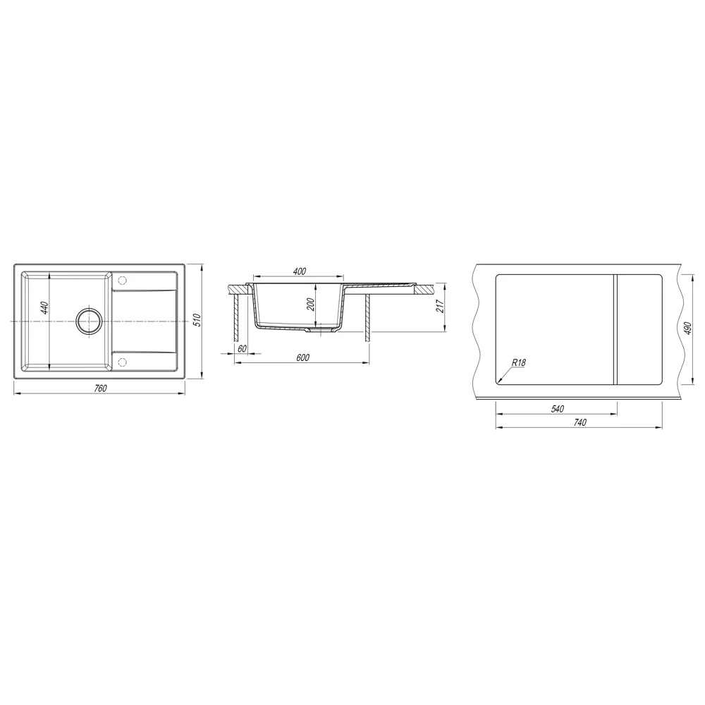 Кухонная мойка Dr. Gans ТЕХНО 25.030.D0760.410 везувий — Изображение 2