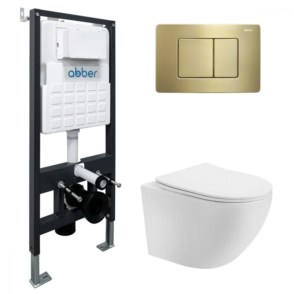 Комплект унитаза ABBER Bequem AC1100T белый с инсталляцией AC0105 и кнопкой AC0120MMG золото матовое AC1100T-AC0105-AC0120MMG Комплект унитаза ABBER Bequem AC1100T белый с инсталляцией AC0105 и кнопкой AC0120MMG золото матовое AC1100T-AC0105-AC0120MMG