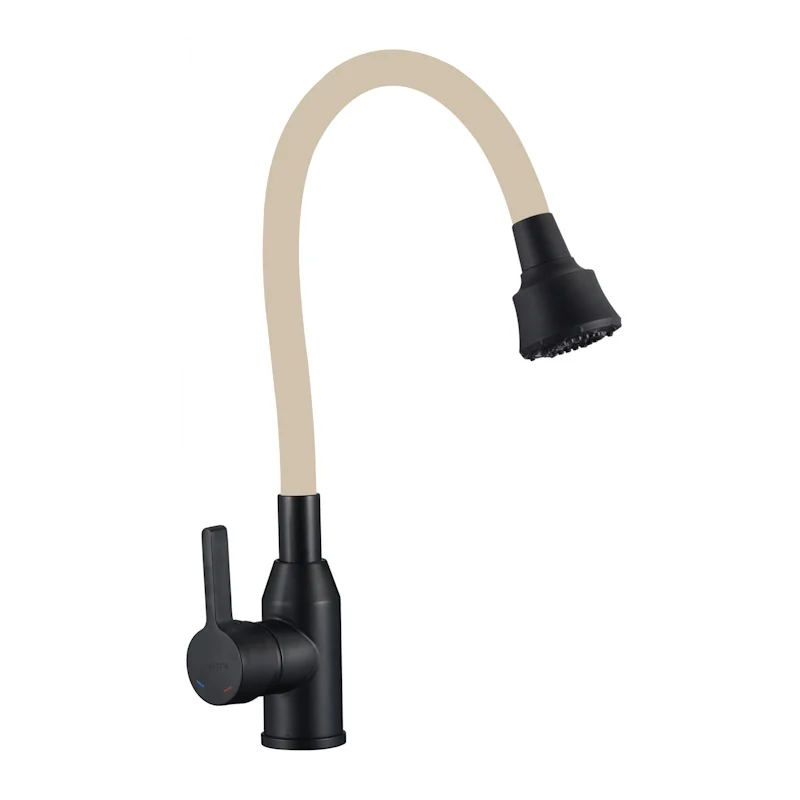 Смеситель для кухни Fmark FS8266H-12 с гибким изливом, черный/бежевый — Изображение 1