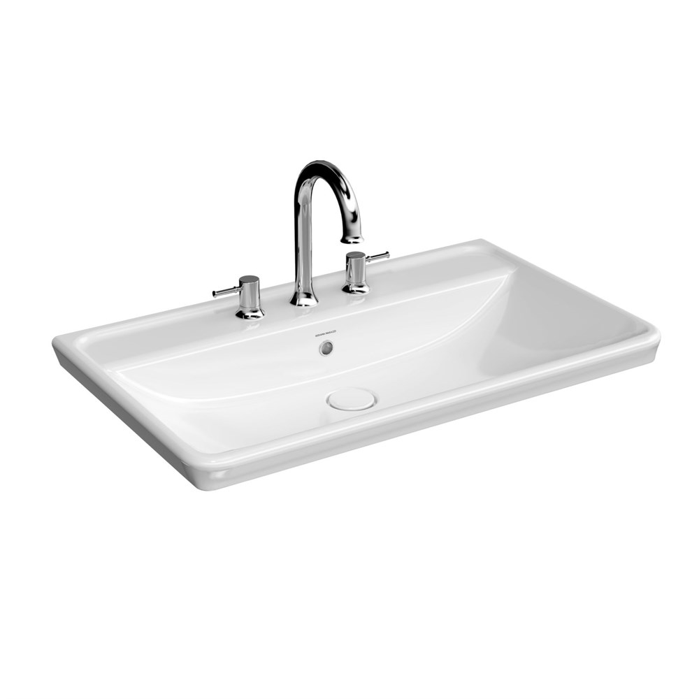 Раковина Kerama Marazzi Элеганс KMELWB80GWH3 мебельная\подвесная 80 см с тремя отверстиями, белая глянцевая — Изображение 1