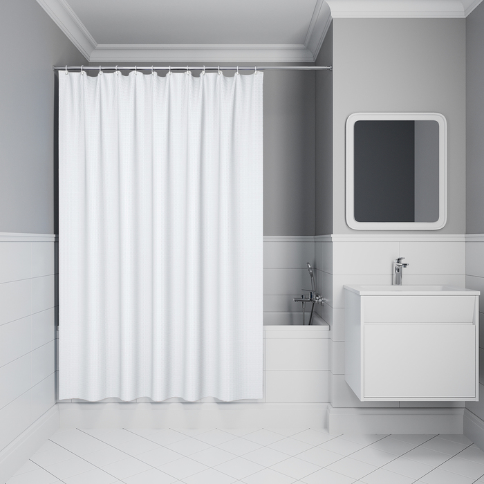 Штора для ванны IDDIS (DW01P18i11) 200х180 см, полиэстер белый Штора для ванны IDDIS (DW01P18i11) 200х180 см, полиэстер белый