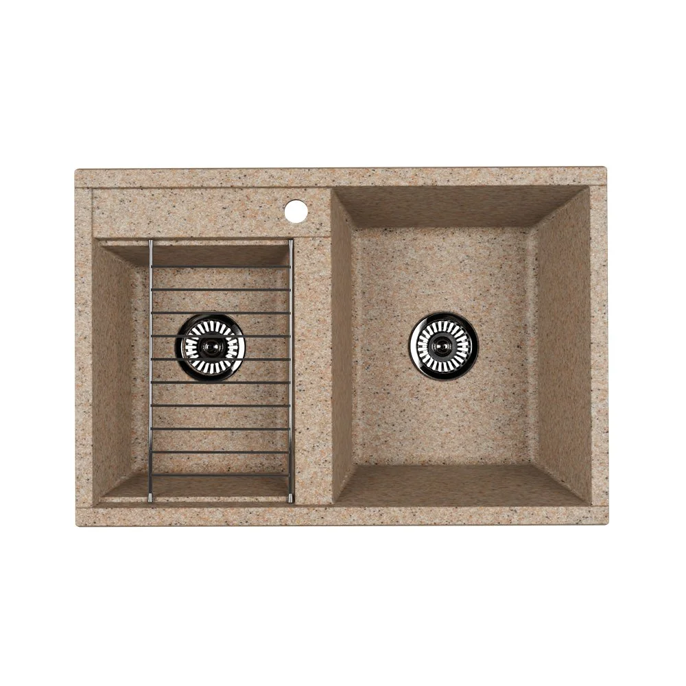 Кухонная мойка Aquaton Делия 78 DBL 1A723132DE220 из литого мрамора, две чаши, песочный Кухонная мойка Aquaton Делия 78 DBL 1A723132DE220 из литого мрамора, две чаши, песочный