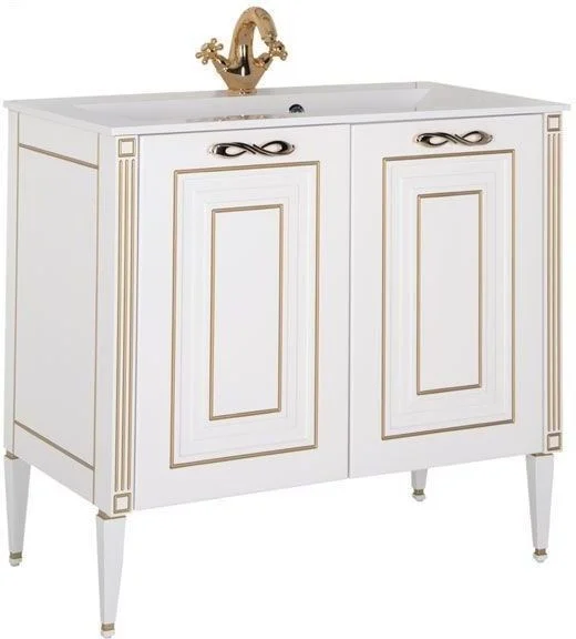 Тумба с раковиной Aquanet Паола 90 белый/золото (литьевой мрамор) 00212621 Тумба с раковиной Aquanet Паола 90 белый/золото (литьевой мрамор) 00212621