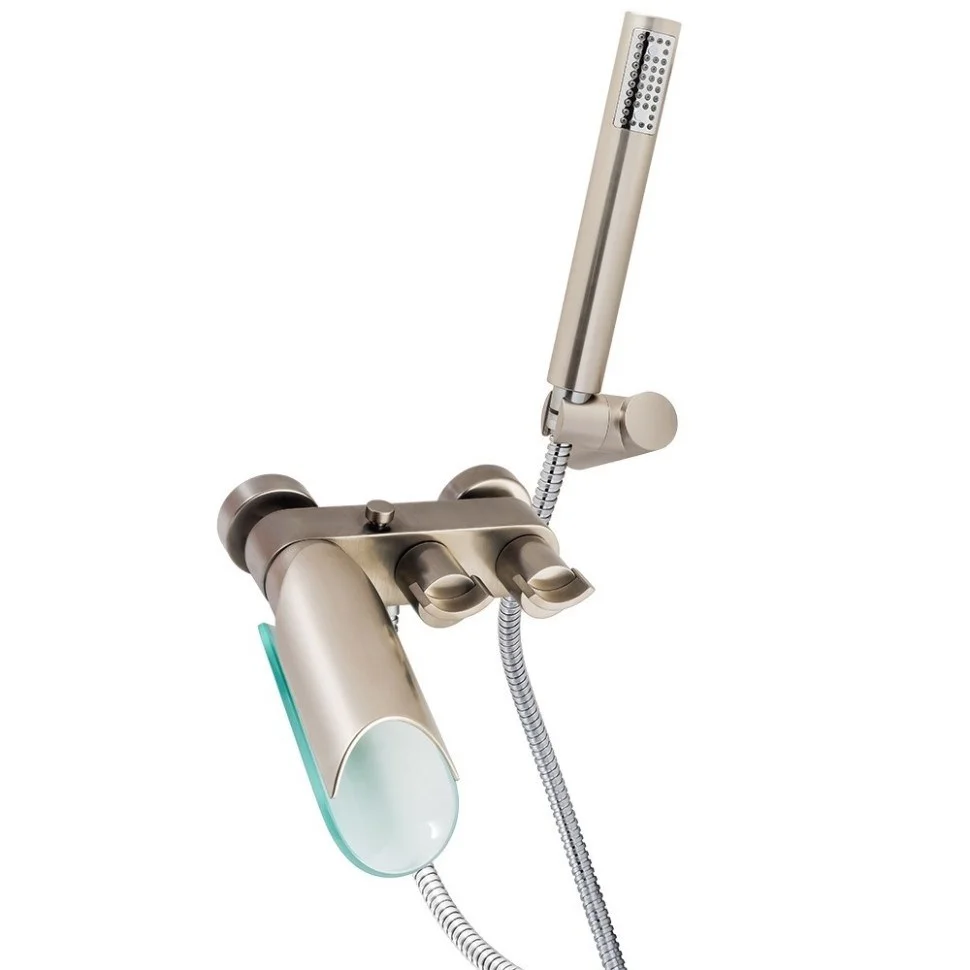 Смеситель для ванны Paini Morgana 73PW105VR с аксессуаром, никель, излив стекло Смеситель для ванны Paini Morgana 73PW105VR с аксессуаром, никель, излив стекло