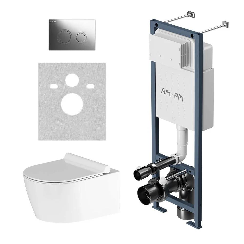 Комплект инсталляции AM.PM Jupiter IS110151.DX77C1700 с унитазом безободковый с сиденьем микролифт и клавишей хром Комплект инсталляции AM.PM Jupiter IS110151.DX77C1700 с унитазом безободковый с сиденьем микролифт и клавишей хром