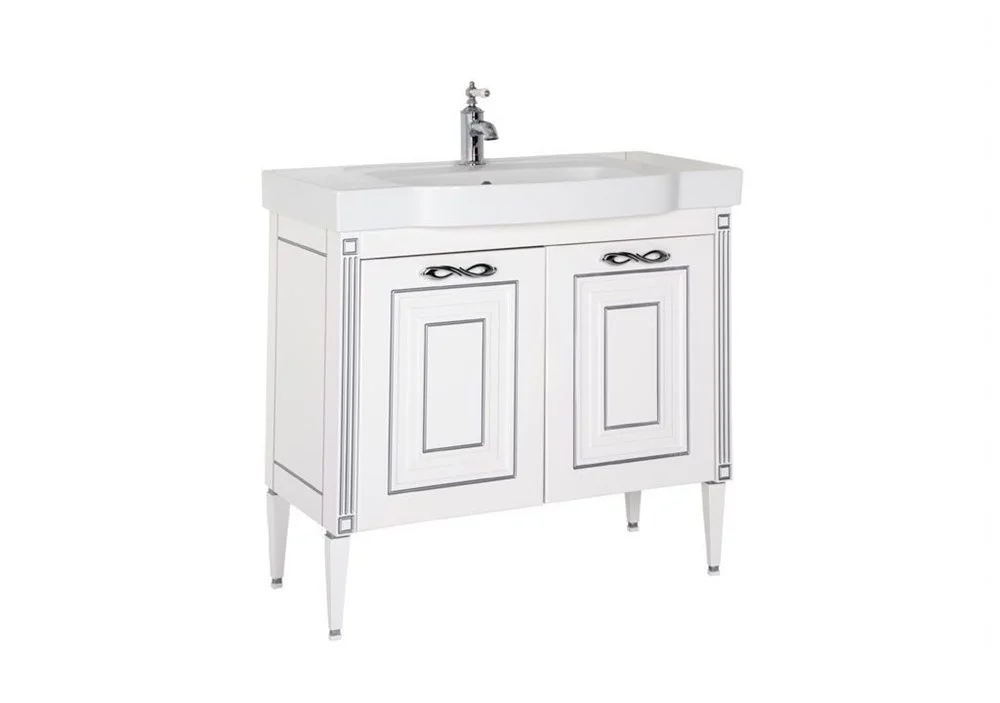 Тумба с раковиной Aquanet Паола 90 белый/серебро (керамика) 00186121+00185340 Тумба с раковиной Aquanet Паола 90 белый/серебро (керамика) 00186121+00185340