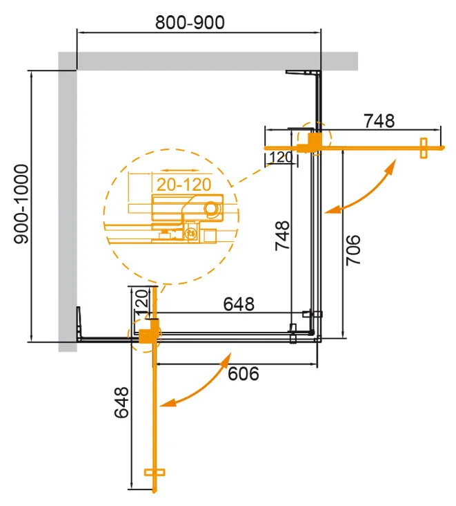 Душевой уголок CEZARES SLIDER-AH-2-80/90-90/100-GRIGIO-NERO 80-90x90-100см стекло тонированное (графит), профиль черный — Изображение 3