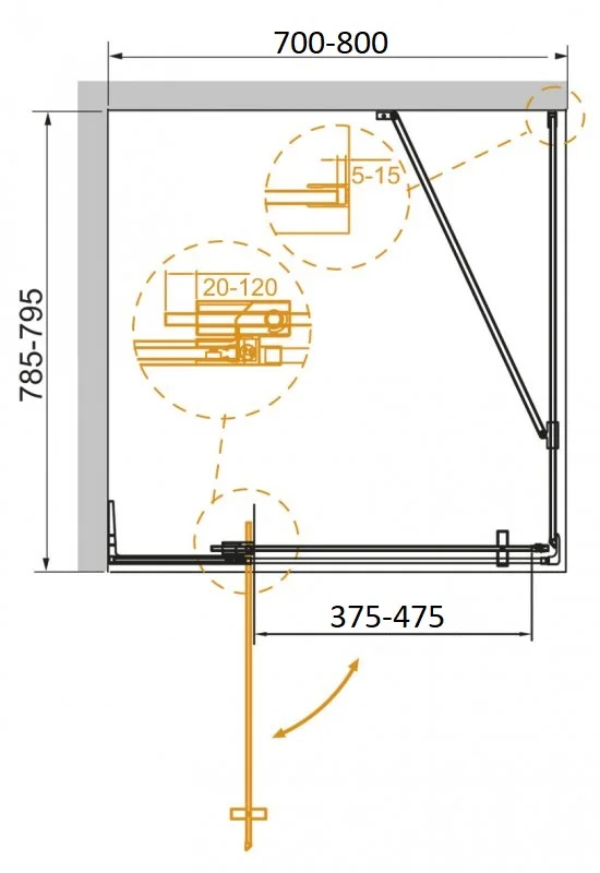 Душевой уголок CEZARES SLIDER-AH-1-80-70/80-BR-BORO 70-80x80см стекло тонированное (бронза), профиль брашированное золото — Изображение 3