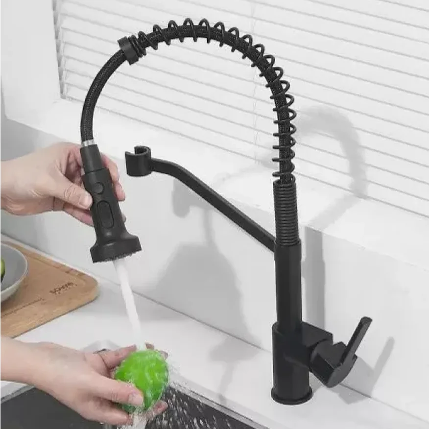 Смеситель для кухни Haiba HB73826-7 с гибким изливом, черный — Изображение 5