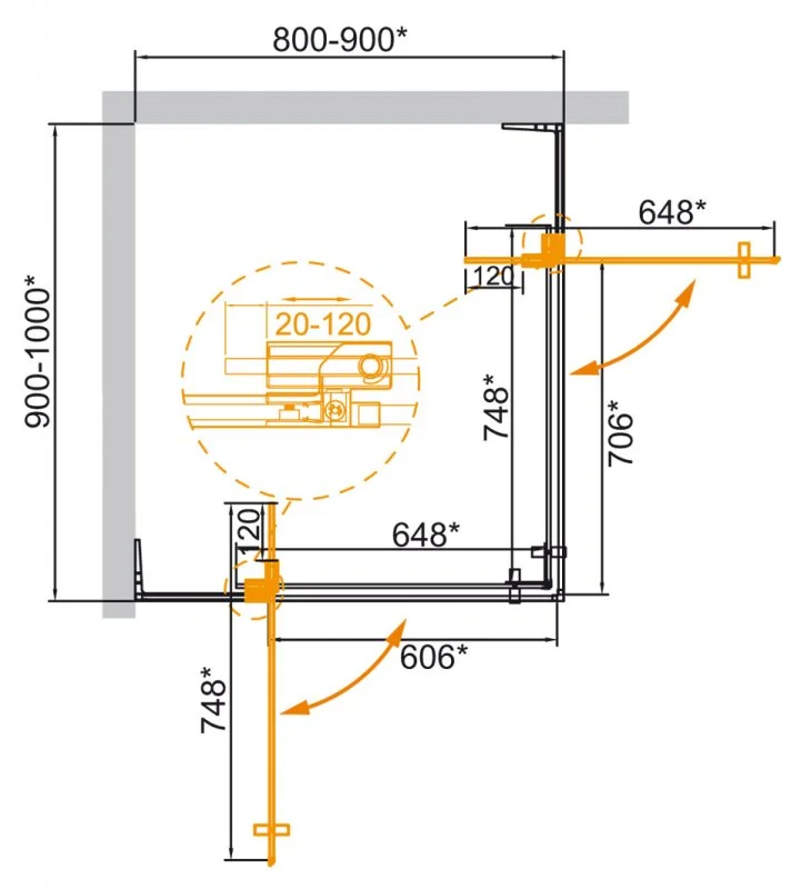 Душевой уголок CEZARES SLIDER-AH-2-80/90-90/100-GRIGIO-GM 80-90x90-100см стекло тонированное (графит), профиль оружейная сталь — Изображение 3