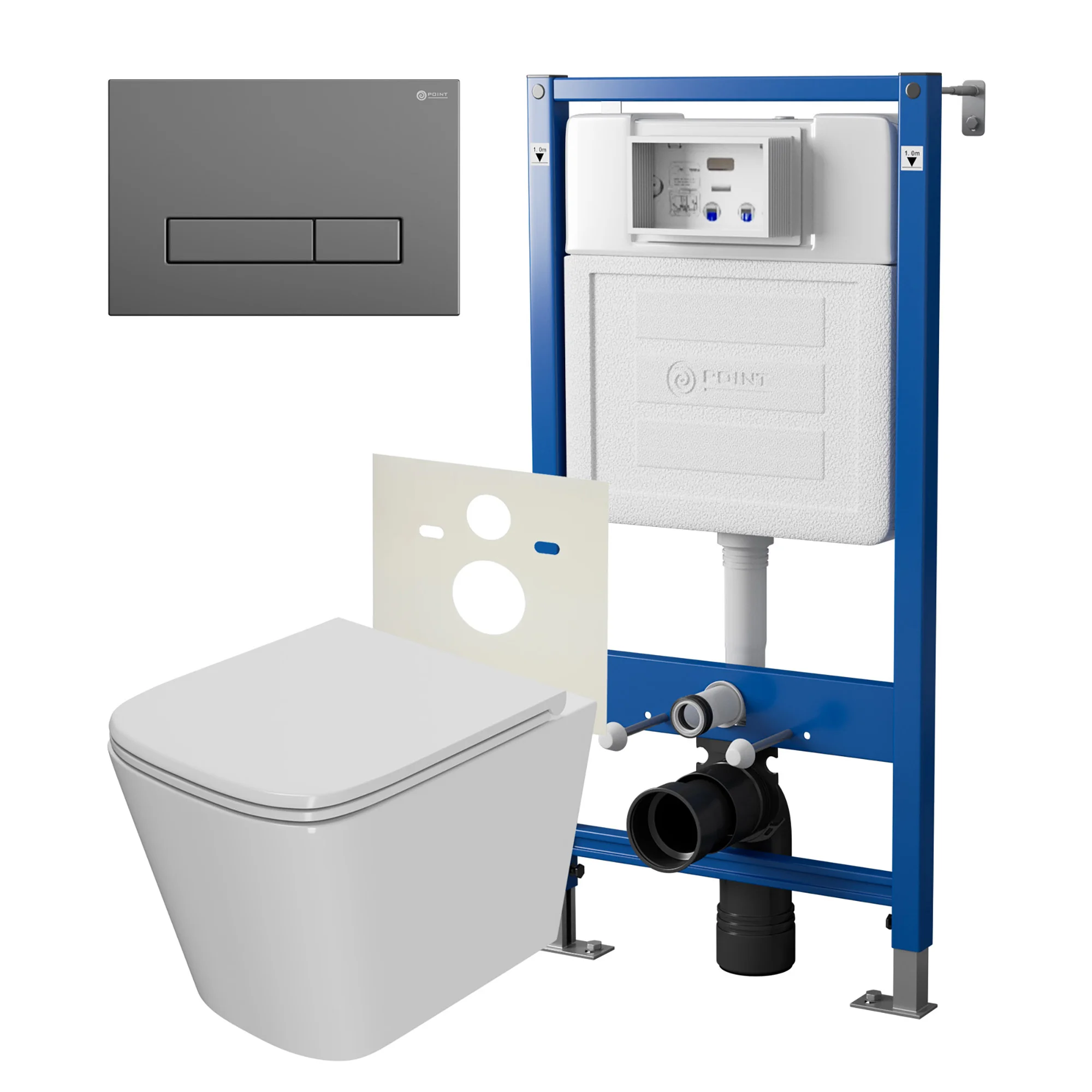 Комплект инсталляции Point Элемент PN45120 с клавишей смыва Меркурий, цвет графит, PN44831GM и унитазом Ника с сиденьем микролифт PN41081 Комплект инсталляции Point Элемент PN45120 с клавишей смыва Меркурий, цвет графит, PN44831GM и унитазом Ника с сиденьем микролифт PN41081