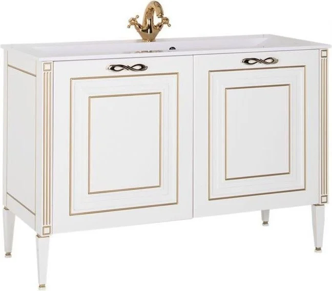 Тумба с раковиной Aquanet Паола 120 белый/золото (литьевой мрамор) 00186114+00164747 Тумба с раковиной Aquanet Паола 120 белый/золото (литьевой мрамор) 00186114+00164747