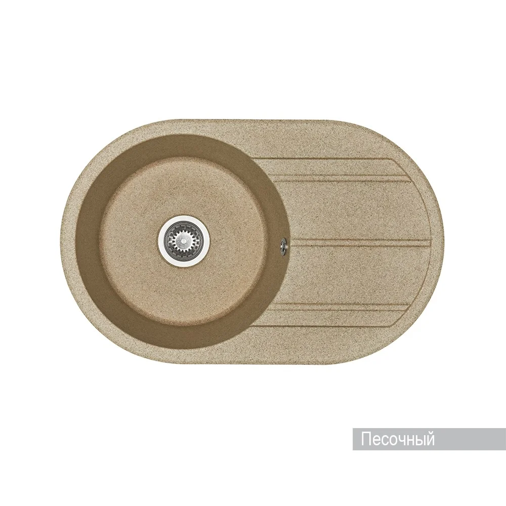 Кухонная мойка Aquaton Амира 1A712932AI220 из литого мрамора, круглая, с крылом песочная Кухонная мойка Aquaton Амира 1A712932AI220 из литого мрамора, круглая, с крылом песочная