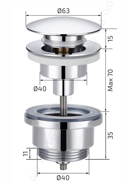 Донный клапан Gid универсальный G-58BL 76604K черный глянцевый 7.5x7x3.5 — Изображение 5