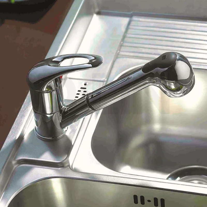 Смеситель для кухни D-Lin D158602 с выдвижным изливом, хром — Изображение 3