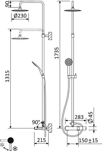 Душевая система CEZARES LEAF-CVDA-23-BIO телескопическая с верхним и ручным душем, диаметр 230 мм АбС пластик, белый матовый Душевая система CEZARES LEAF-CVDA-23-BIO телескопическая с верхним и ручным душем, диаметр 230 мм АбС пластик, белый матовый