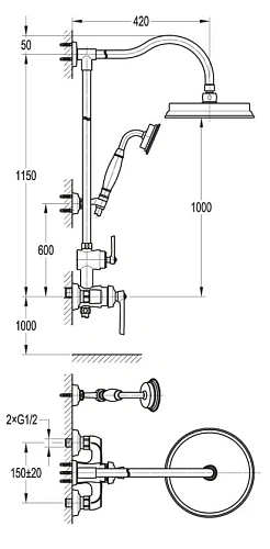 Душевая система CEZARES LIBERTY-F-CD-01 с верхним и ручным душем, хром Душевая система CEZARES LIBERTY-F-CD-01 с верхним и ручным душем, хром