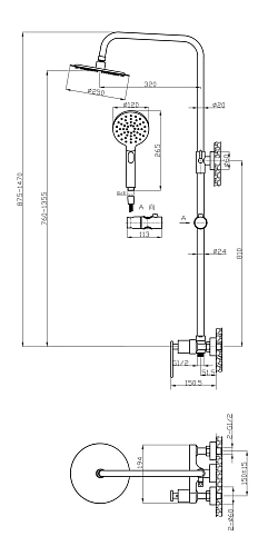 Душевая система CEZARES MOMENTO-CD-01 с верхним и ручным душем, хром Душевая система CEZARES MOMENTO-CD-01 с верхним и ручным душем, хром