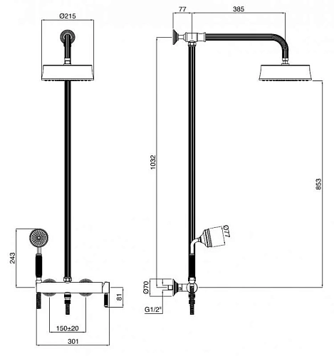 Душевая система CEZARES OLIMP-CD-03/24-L с верхним и ручным душем, золото 24 карат Душевая система CEZARES OLIMP-CD-03/24-L с верхним и ручным душем, золото 24 карат