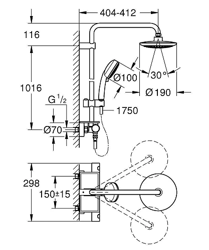 Душевая система GROHE Euphoria 190 с термостатическим смесителем и полочкой, хром (26249000) Душевая система GROHE Euphoria 190 с термостатическим смесителем и полочкой, хром (26249000)