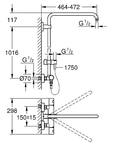 Душевая система GROHE Euphoria, с термостатическим смесителем (без верхнего и ручного душей), хром ( 26241000 Душевая система GROHE Euphoria, с термостатическим смесителем (без верхнего и ручного душей), хром ( 26241000