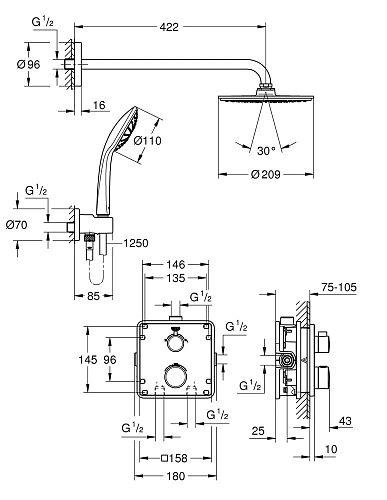 Душевая система GROHE Grohtherm 34734000 Душевая система GROHE Grohtherm 34734000