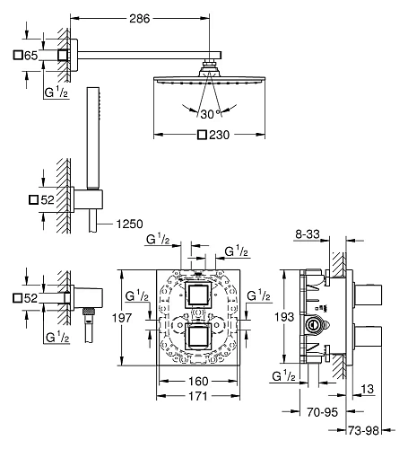 Душевая система GROHE Grohtherm Cube с душевым гарнитуром и верхним душем Rainshower Allure 230, хро 34506000 Душевая система GROHE Grohtherm Cube с душевым гарнитуром и верхним душем Rainshower Allure 230, хро 34506000