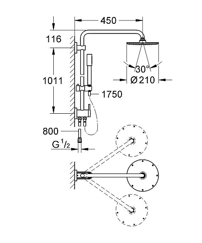 Душевая система GROHE Rainshower 210 с переключателем (без смесителя), хром (27058000) Душевая система GROHE Rainshower 210 с переключателем (без смесителя), хром (27058000)