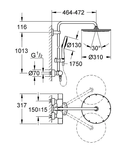 Душевая система GROHE Rainshower 310 с термостатическим смесителем, хром (27968000) Душевая система GROHE Rainshower 310 с термостатическим смесителем, хром (27968000)