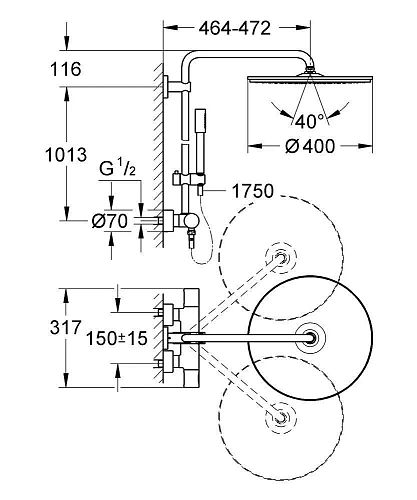 Душевая система GROHE Rainshower 400 с термостатическим смесителем, хром (27174001) Душевая система GROHE Rainshower 400 с термостатическим смесителем, хром (27174001)